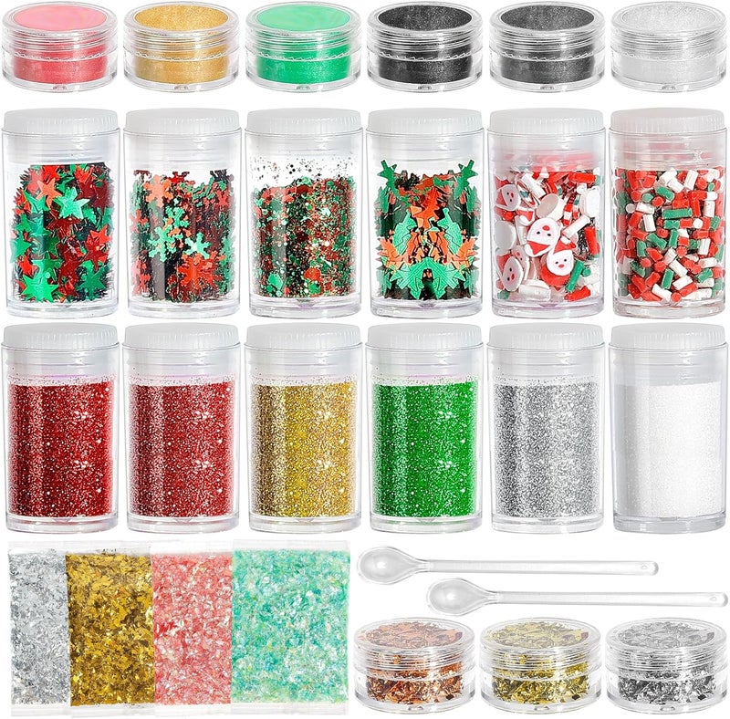 Resiners Resin Ornament Kit, 27Pcs Glitter Powder Resin Kit with Glitter for Crafts, Mica Powder, Gold Foil Flakes & Clay Fruit Slices, for Jewelry Making DIY Crafts & Christmas Gift - Image 1